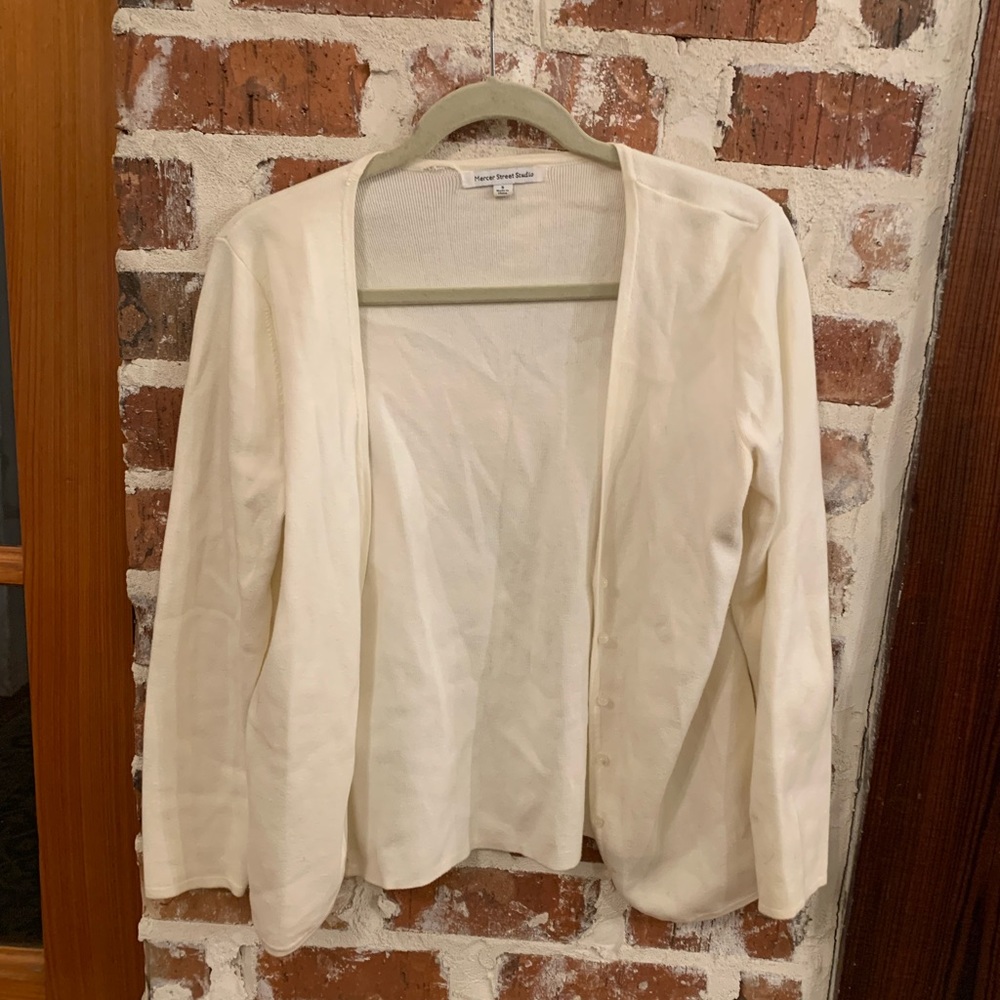 Mercer street studio white button down cardigan